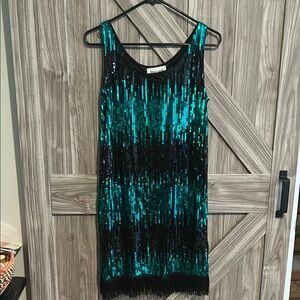 Flapper Dress Costume Silver and Green Mini Sheath Dress for Cocktail Nights